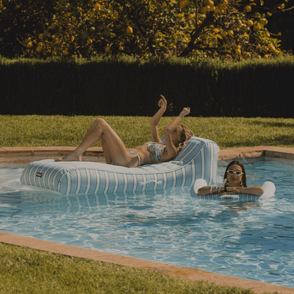 FUNBOY Fabric Covered Pool Float - Blue, White & red Cabana Sunbed Lounger