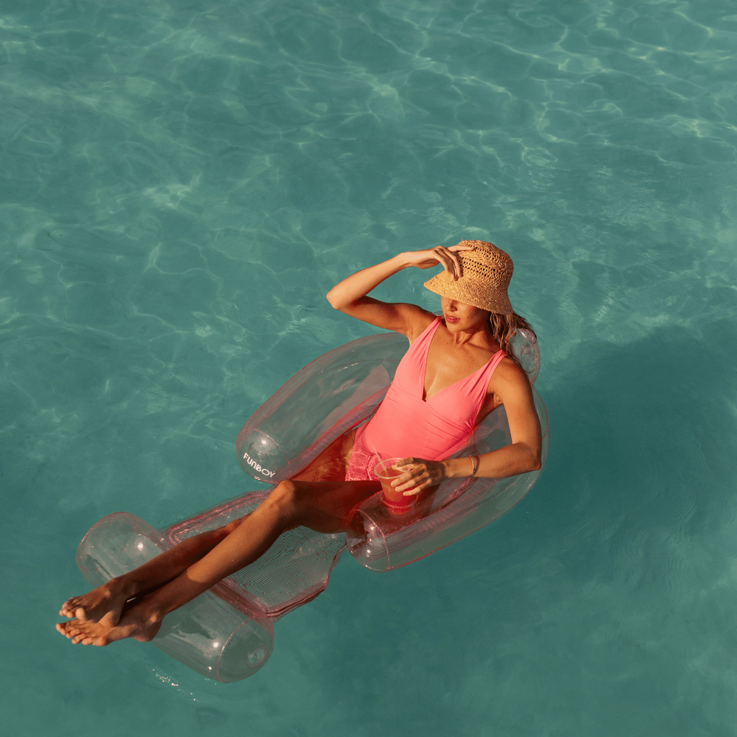 FUNBOY Clear Pink Mesh Chair Pool Float & Water Hammock