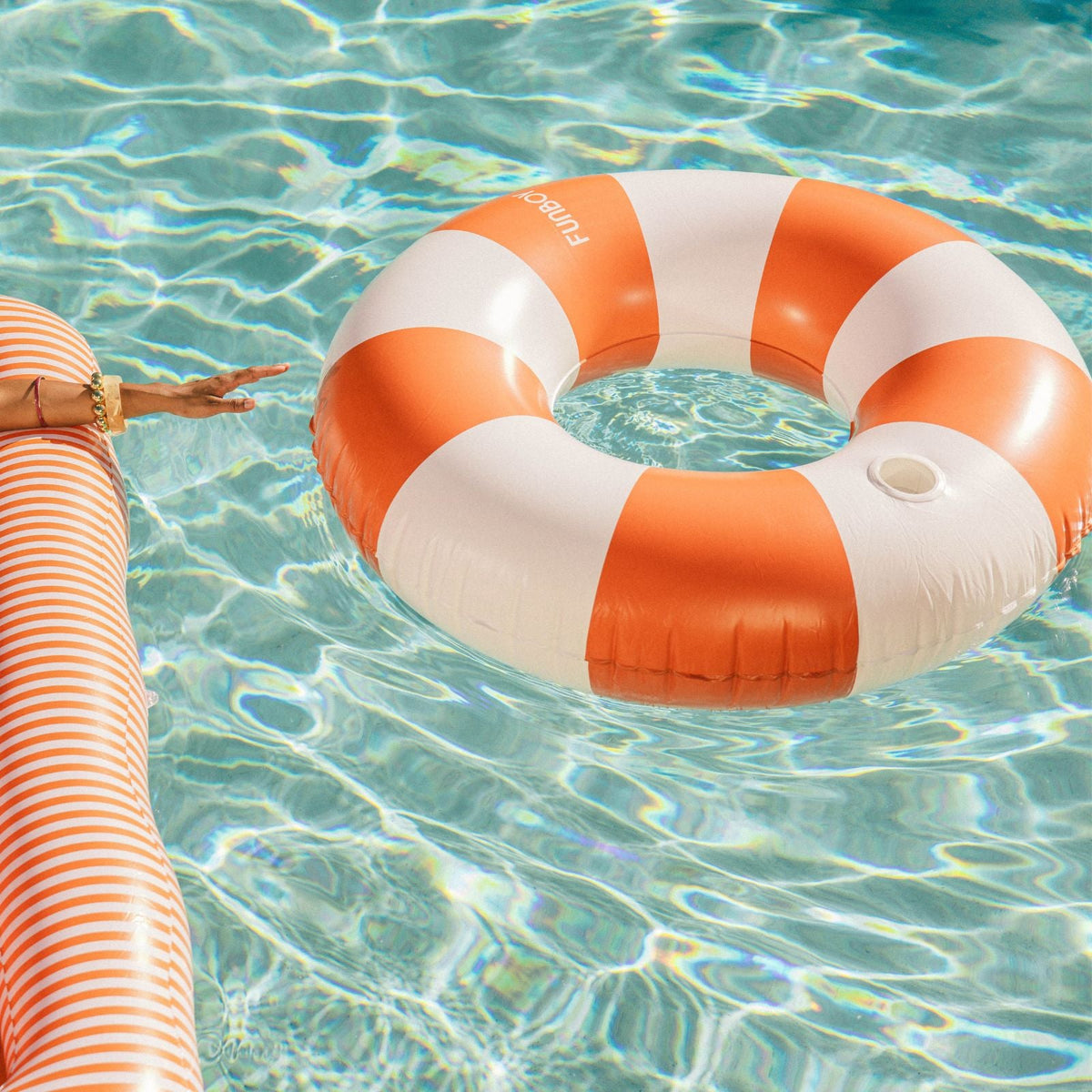 FUNBOY Large Pool Tube Float: Burnt Orange & White Stripes, 48"