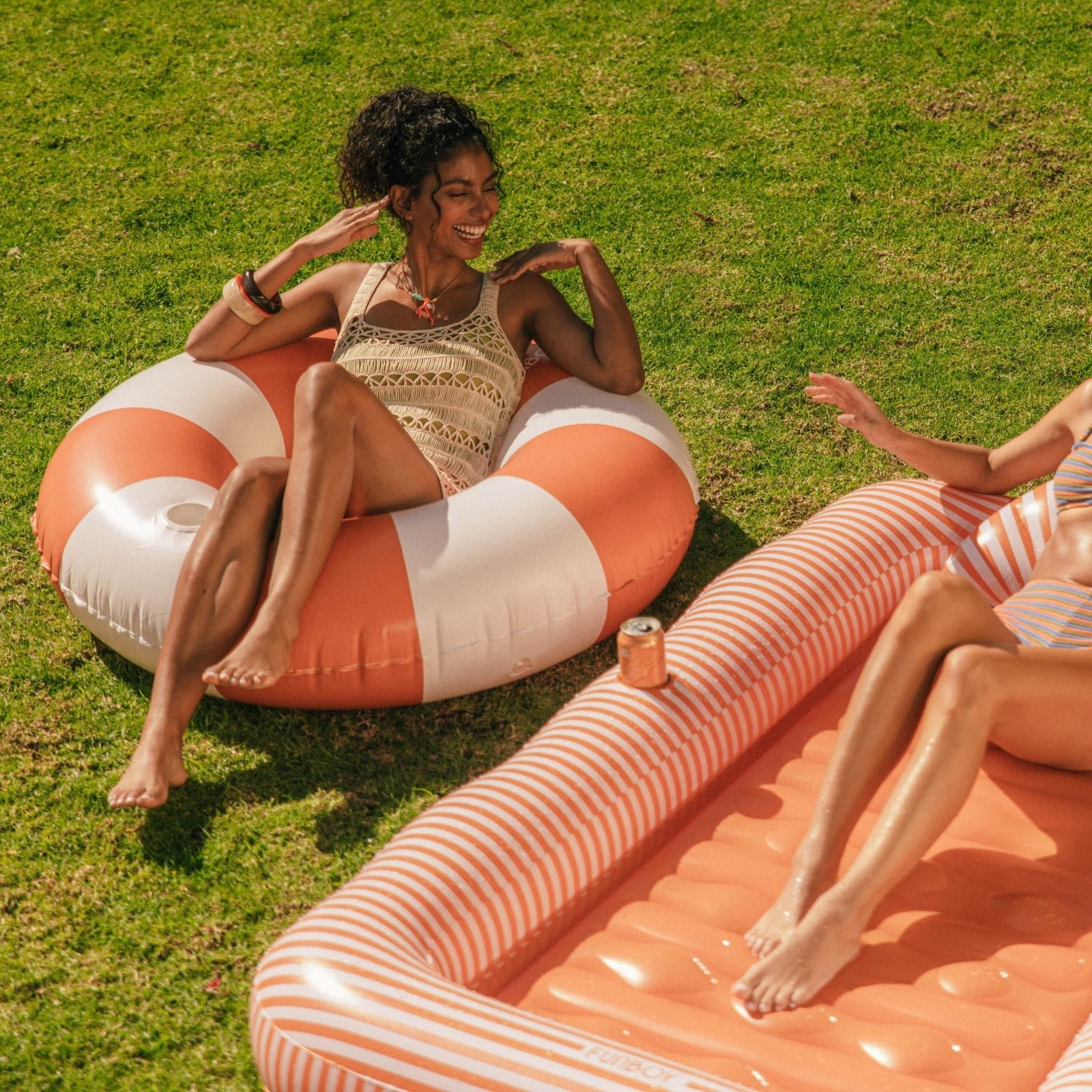 FUNBOY Large Pool Tube Float: Burnt Orange & White Stripes, 48"