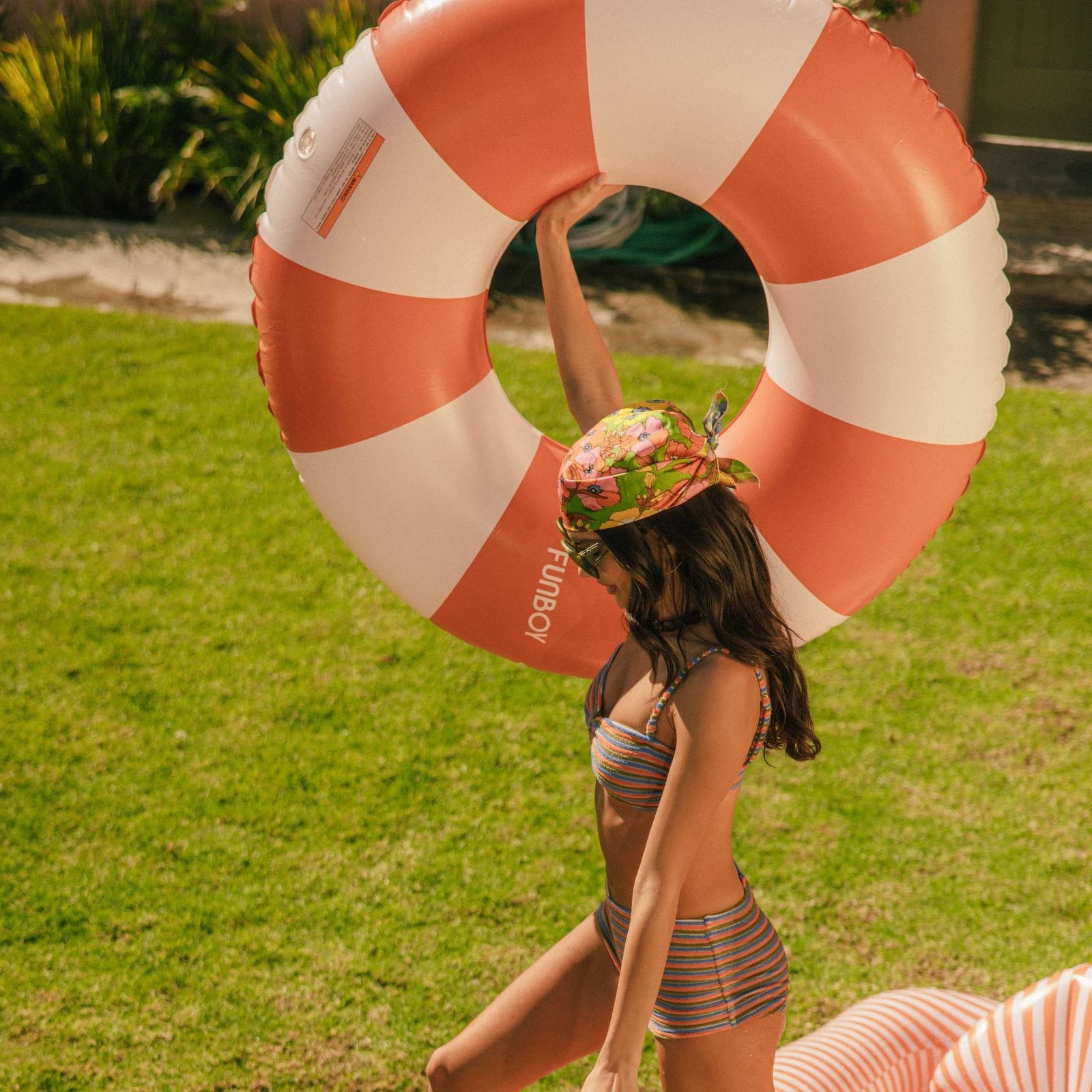FUNBOY Large Pool Tube Float: Burnt Orange & White Stripes, 48"