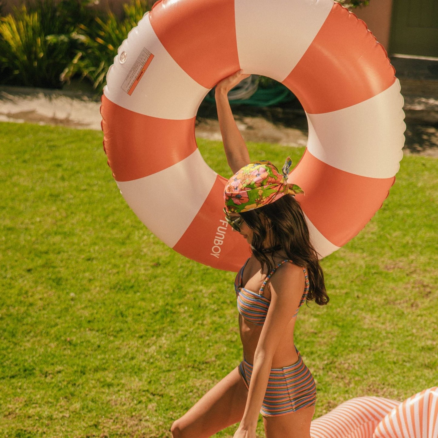 FUNBOY Large Pool Tube Float: Burnt Orange & White Stripes, 48"
