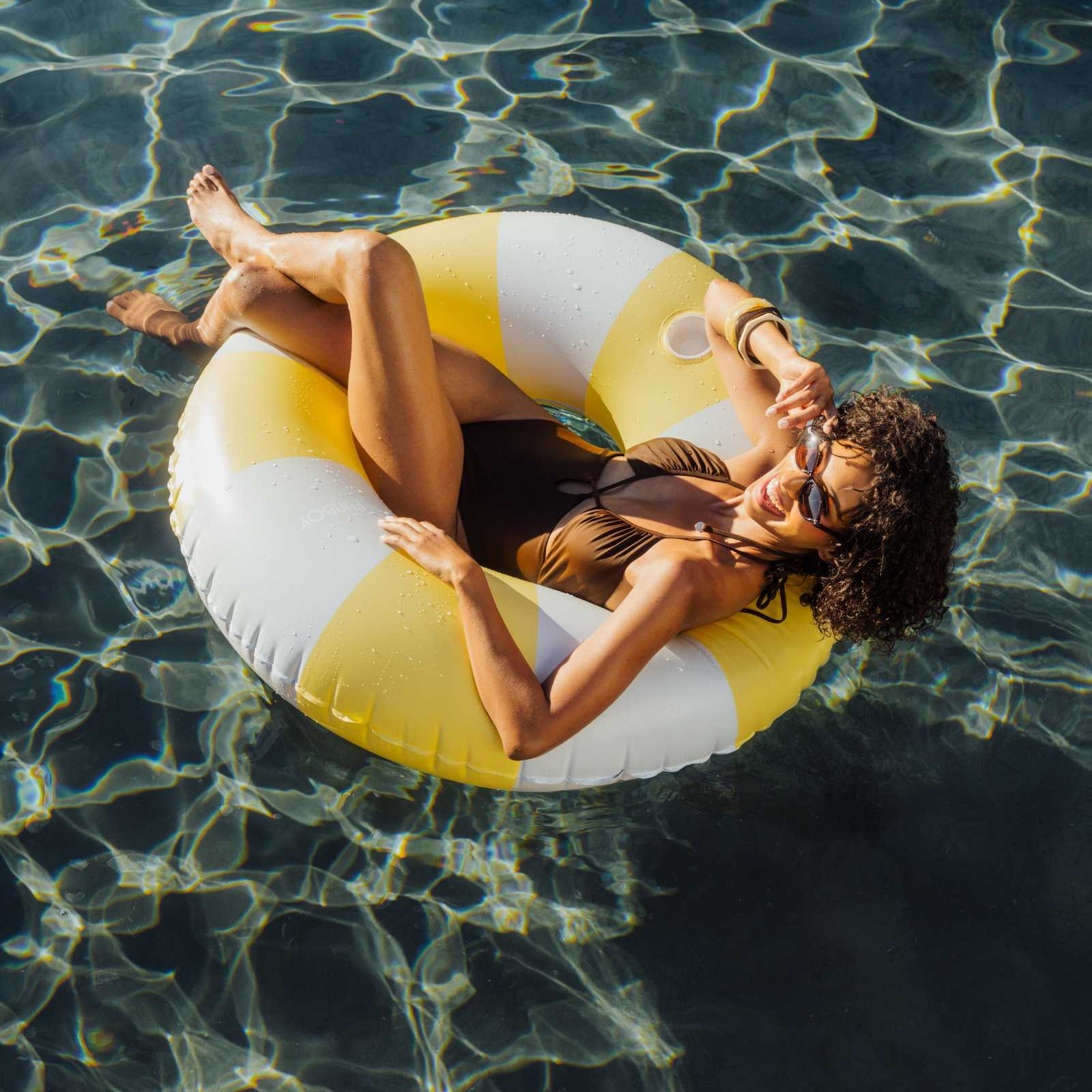 FUNBOY Large Pool Tube Float: Butter Yellow and Blue Stripes, 48"