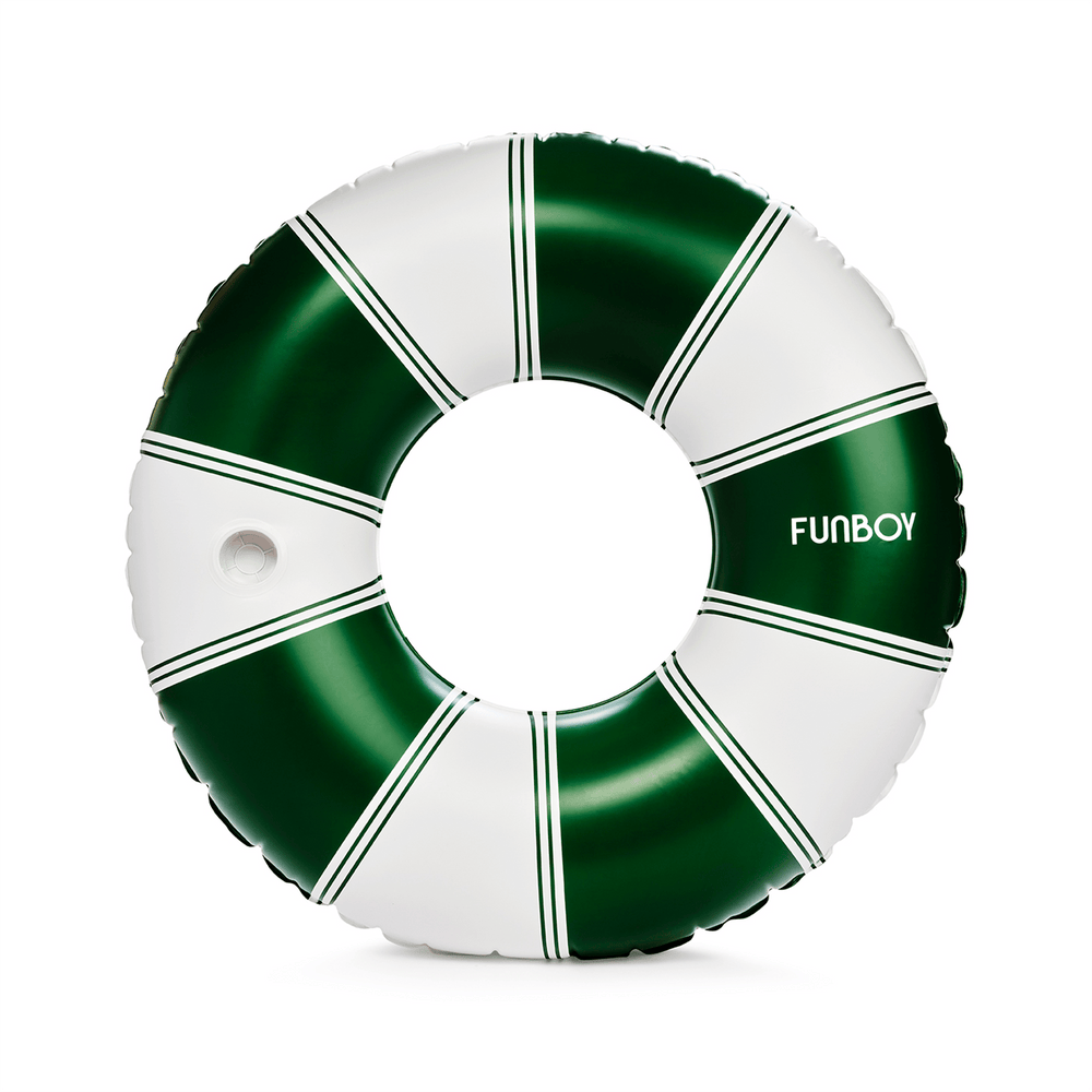 FUNBOY Vintage Green Stripe Inflatable Pool Float with Cup Holder 48"