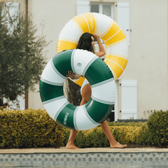 FUNBOY Vintage Green Stripe Inflatable Pool Float with Cup Holder 48"