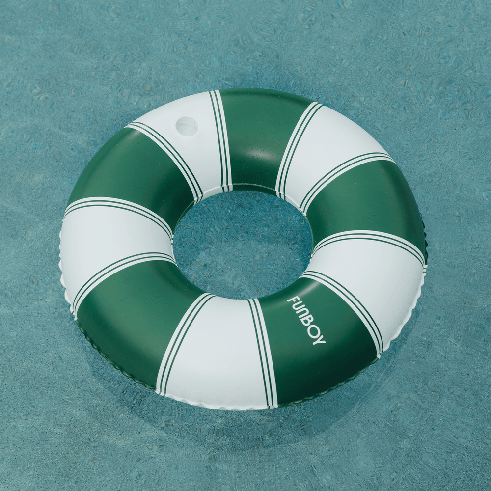 FUNBOY Vintage Green Stripe Inflatable Pool Float with Cup Holder 48"