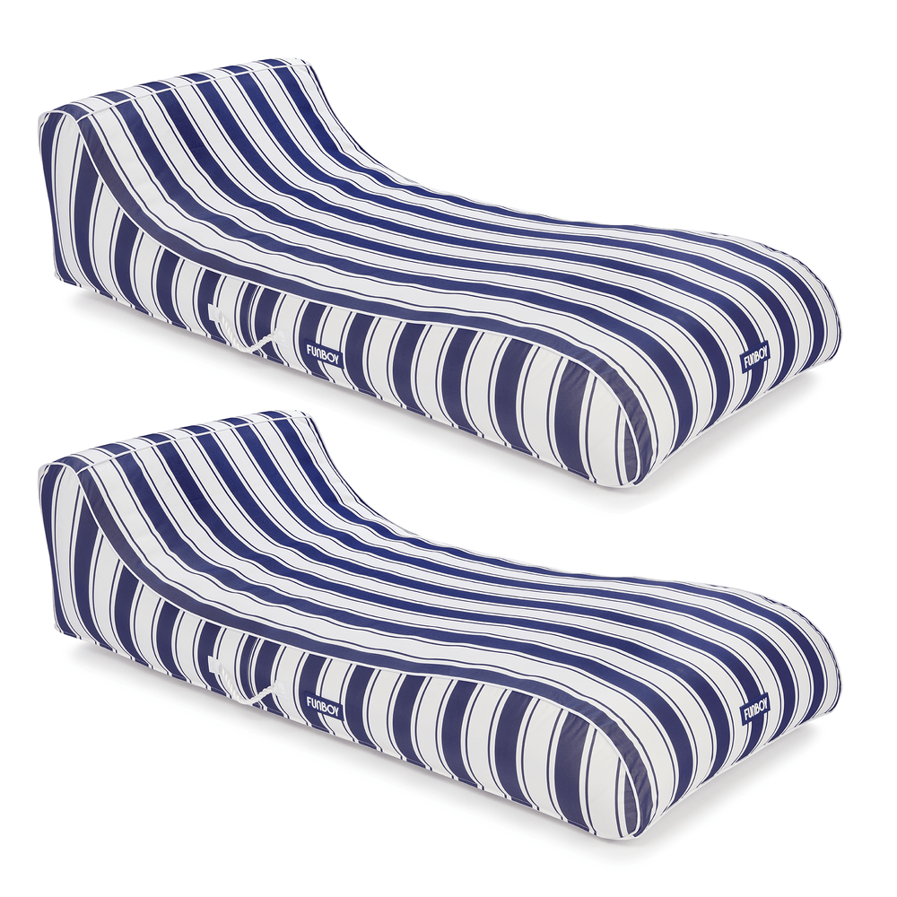 FUNBOY Cabana Navy Stripe Sunbed Lounger 2 Pack Fabric-Covered Pool Floats