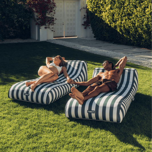 FUNBOY Fabric Covered Sunbed Lounger Pool Float. Green Striped 2 Pack