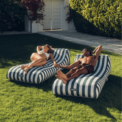 FUNBOY Fabric Covered Sunbed Lounger Pool Float. Green Striped 2 Pack