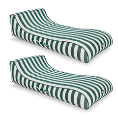 FUNBOY Fabric Covered Sunbed Lounger Pool Float. Green Striped 2 Pack