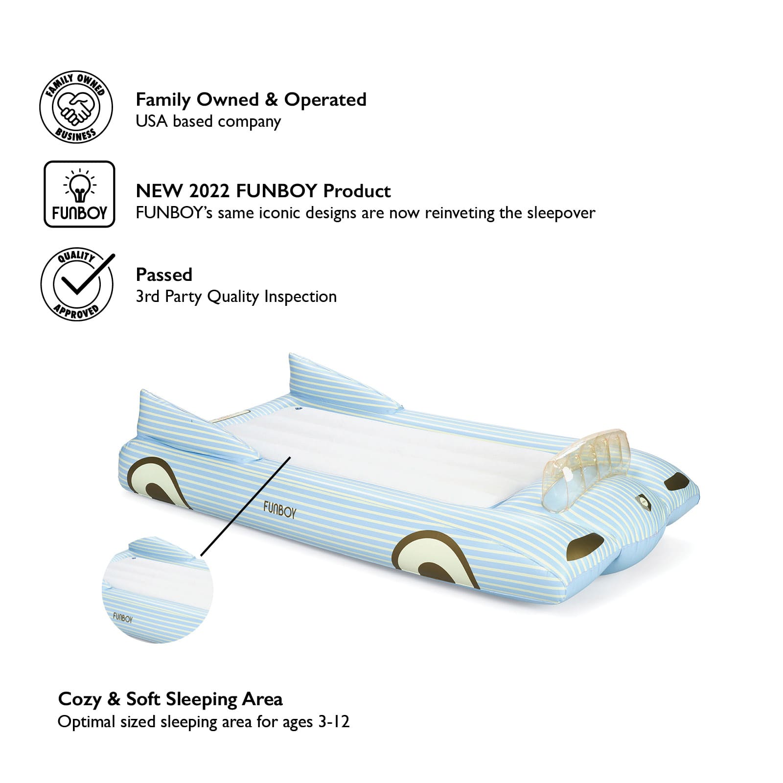 FUNBOY Kids Sleepover Bed - Blue Convertible Air Mattress