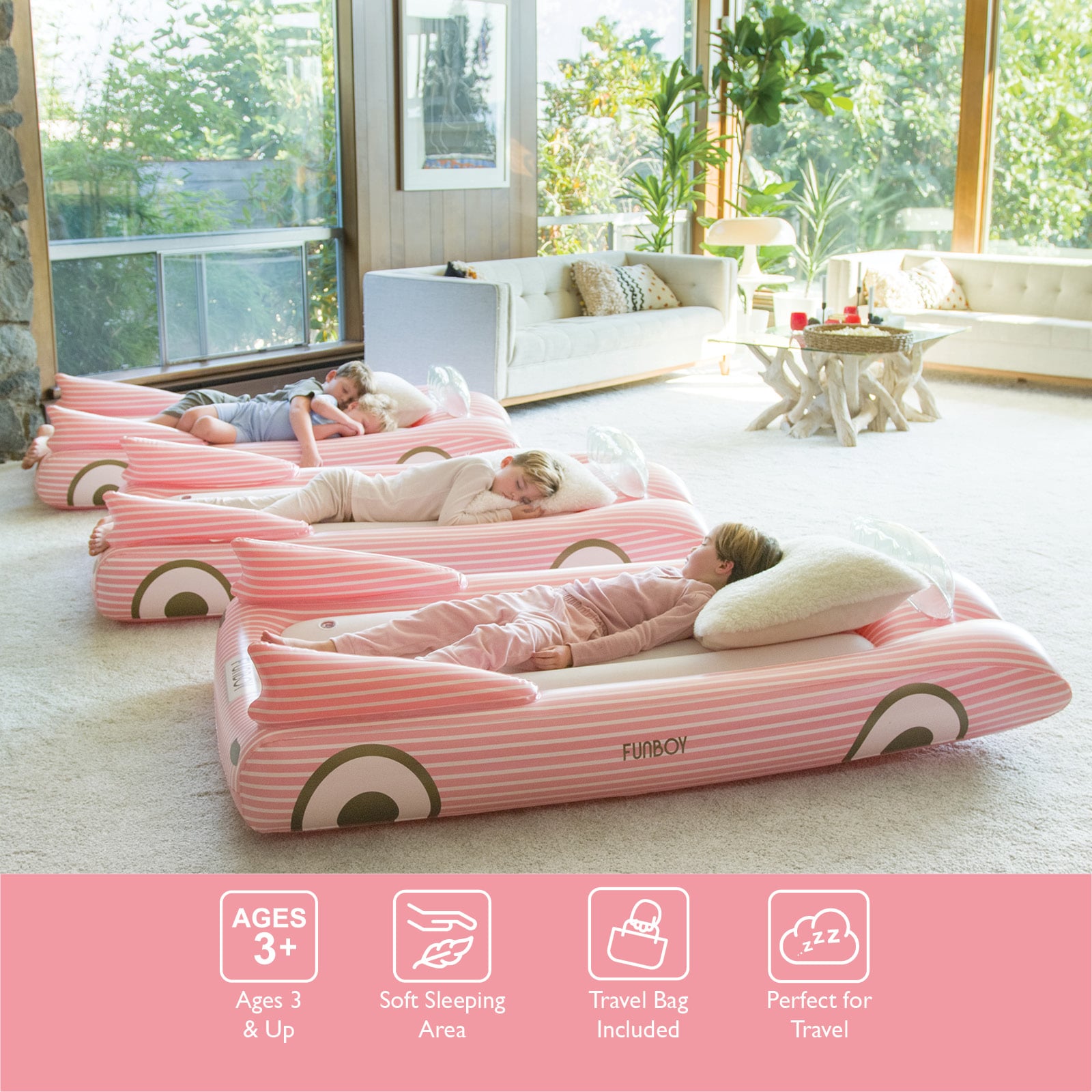 FUNBOY Kids Sleepover Bed - Pink Convertible Air Mattress