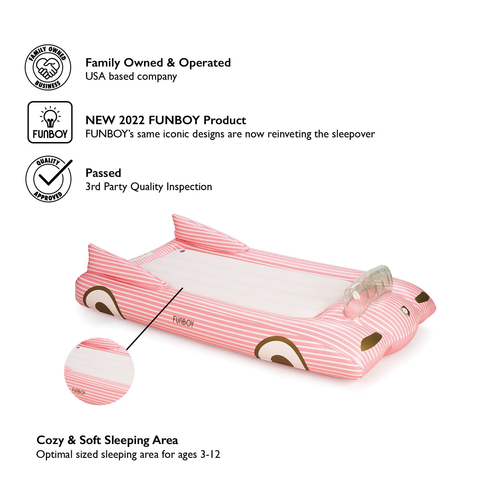 FUNBOY Kids Sleepover Bed - Pink Convertible Air Mattress