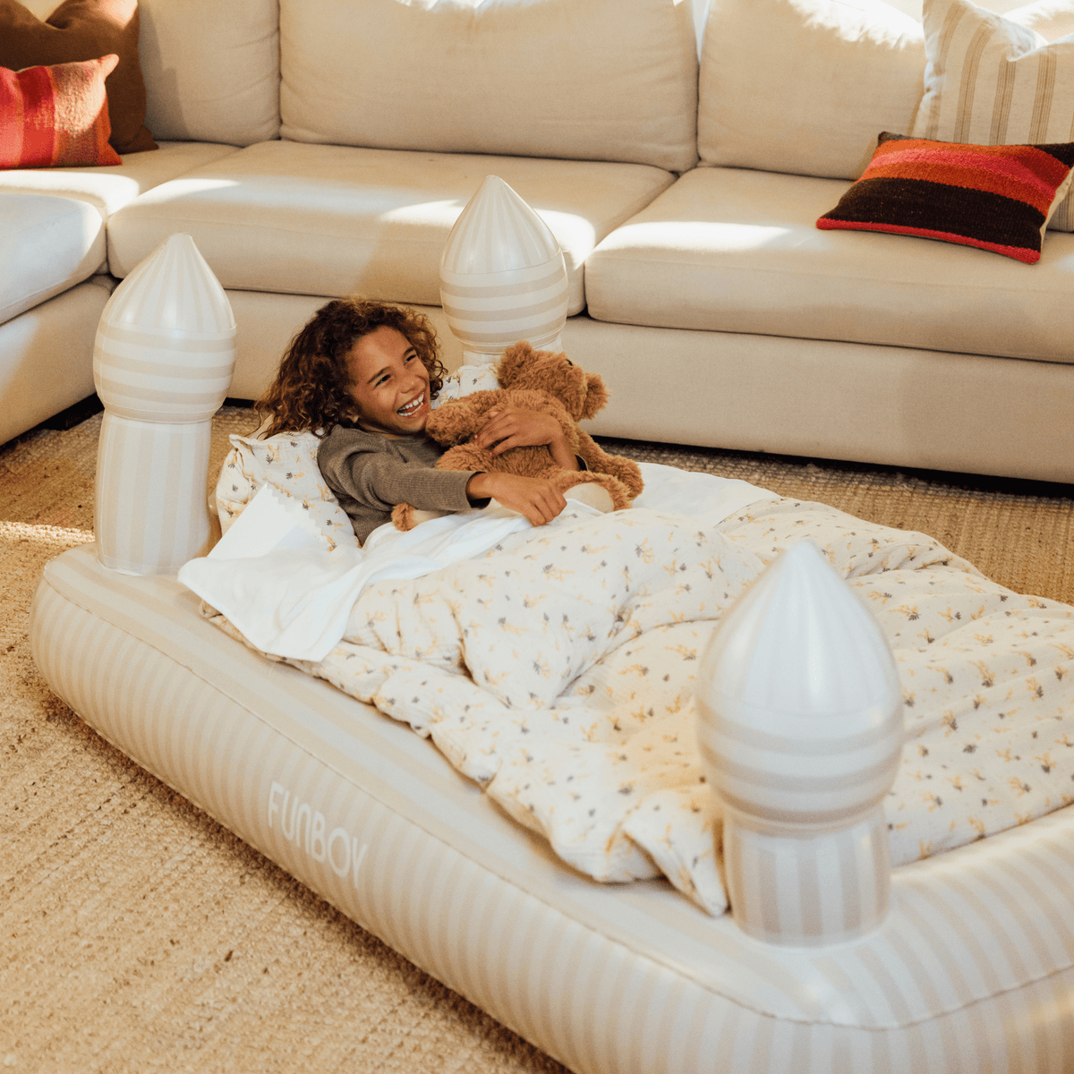 FUNBOY Kids Sleepover Bed - Striped Castle Air Mattress