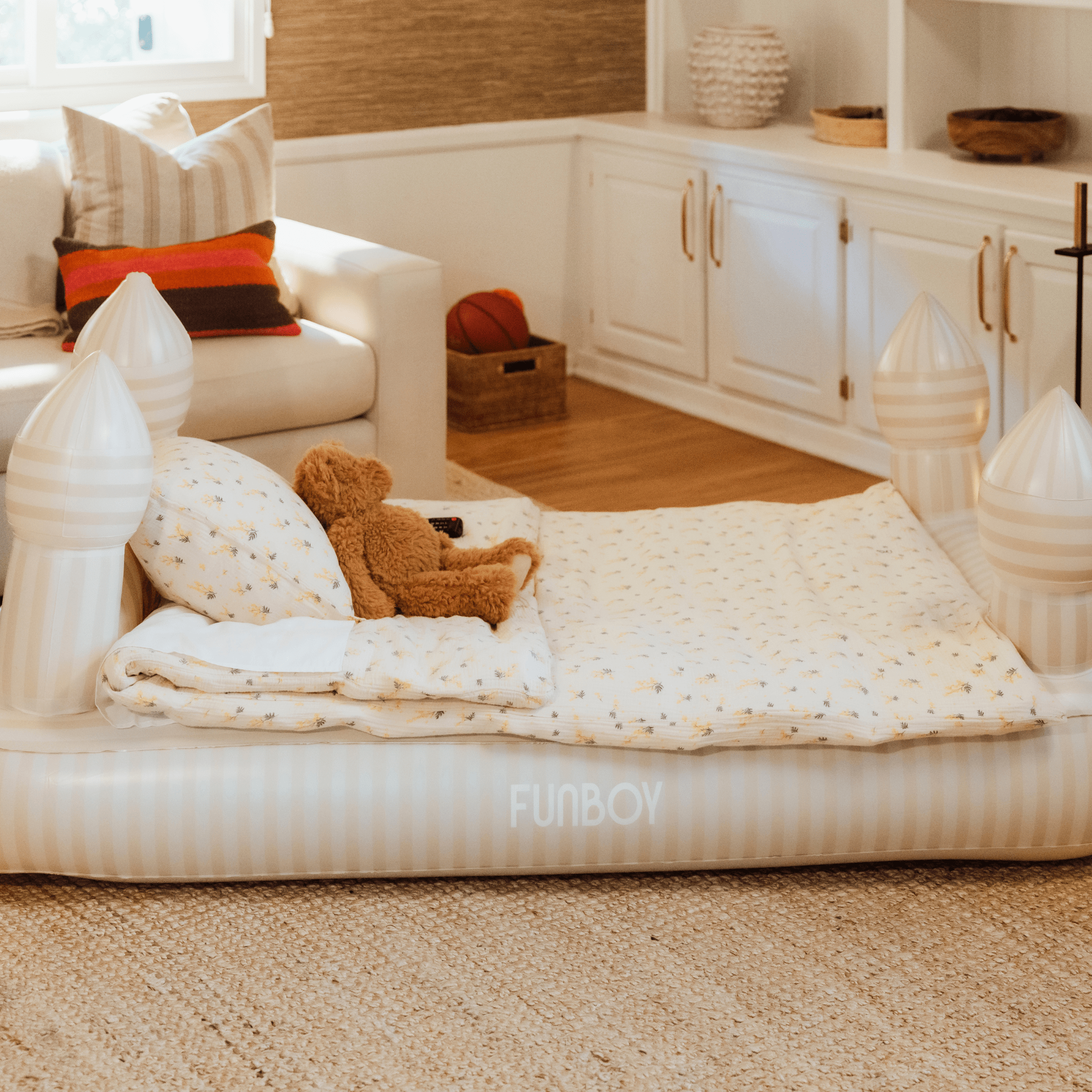 FUNBOY Kids Sleepover Bed - Striped Castle Air Mattress