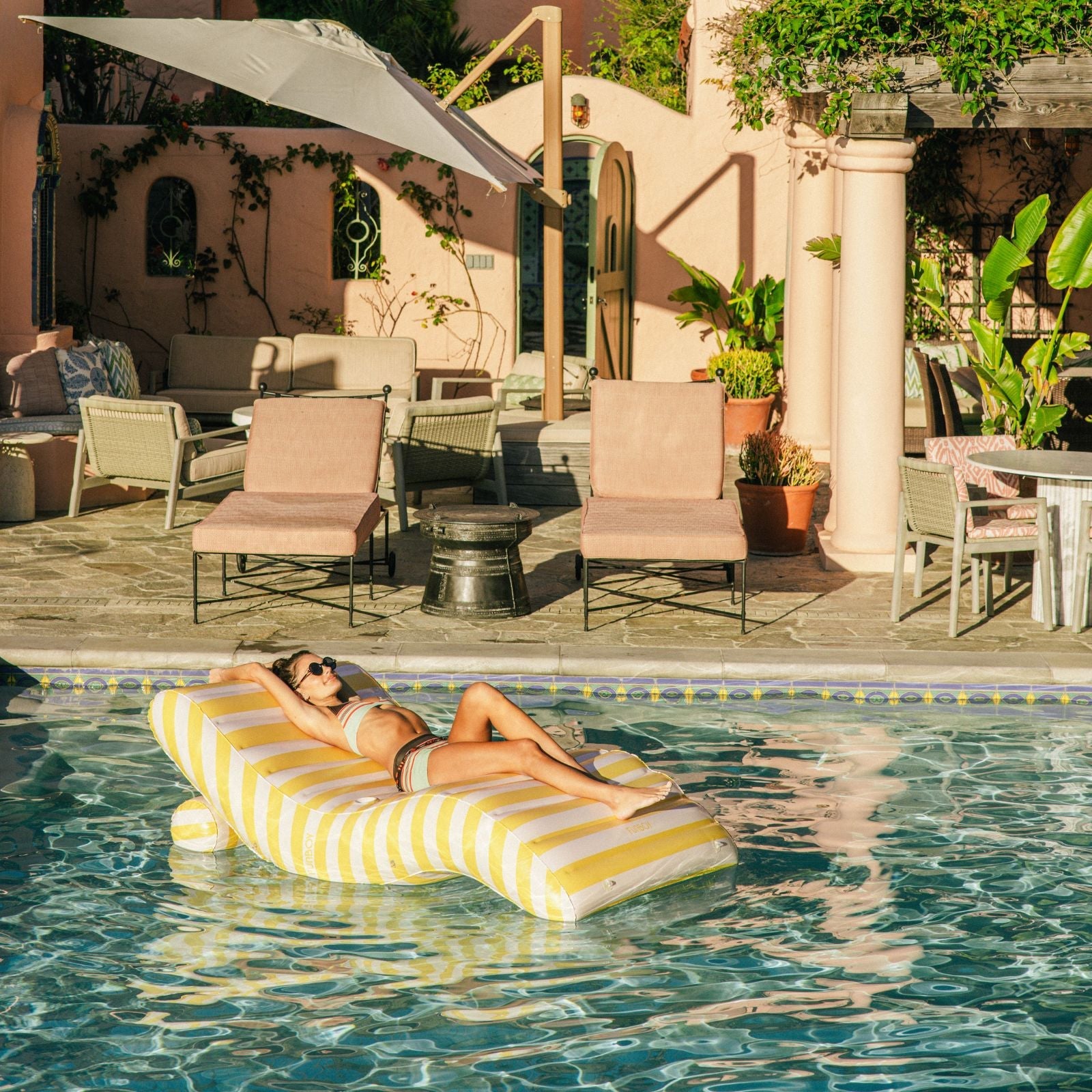 FUNBOY Yellow Striped Chaise Lounger Pool Float