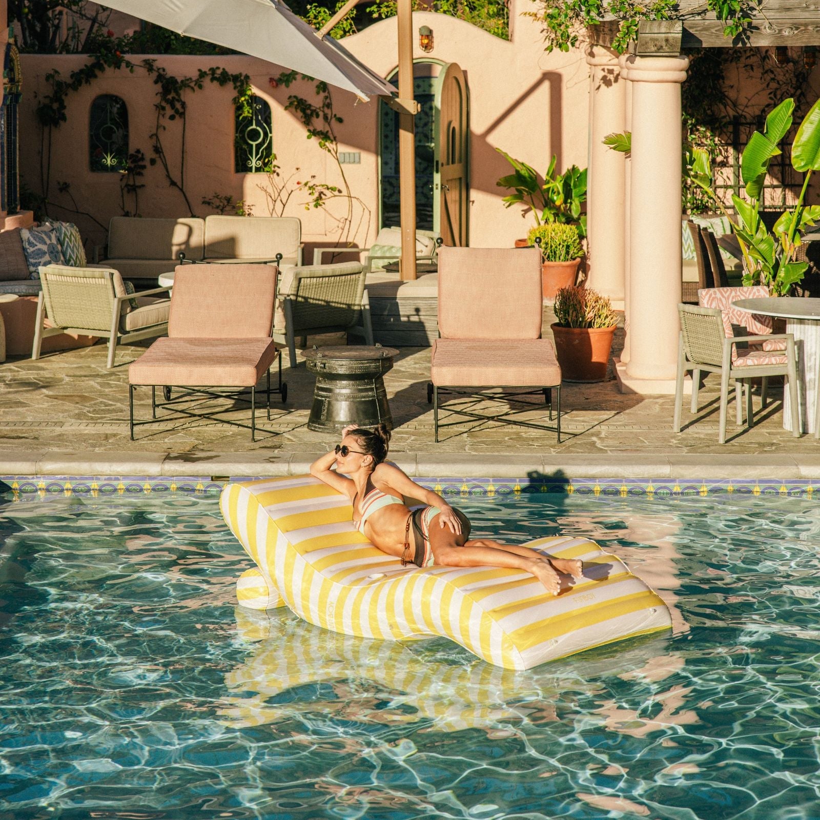FUNBOY Yellow Striped Chaise Lounger Pool Float