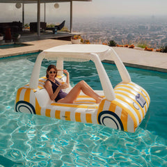 FUNBOY Yellow & White Cabana Golf Cart Pool Float, Removable Shade