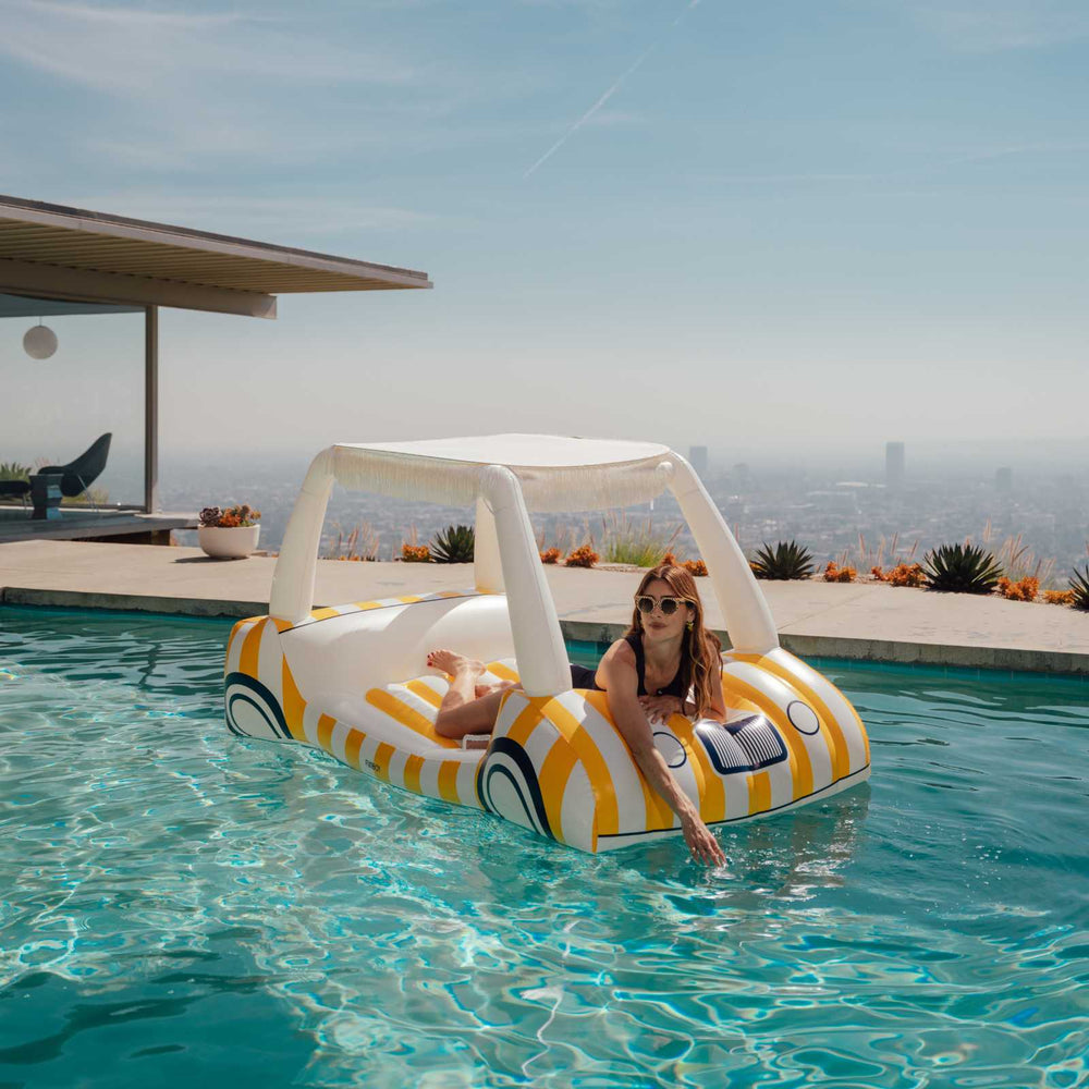 FUNBOY Yellow & White Cabana Golf Cart Pool Float, Removable Shade
