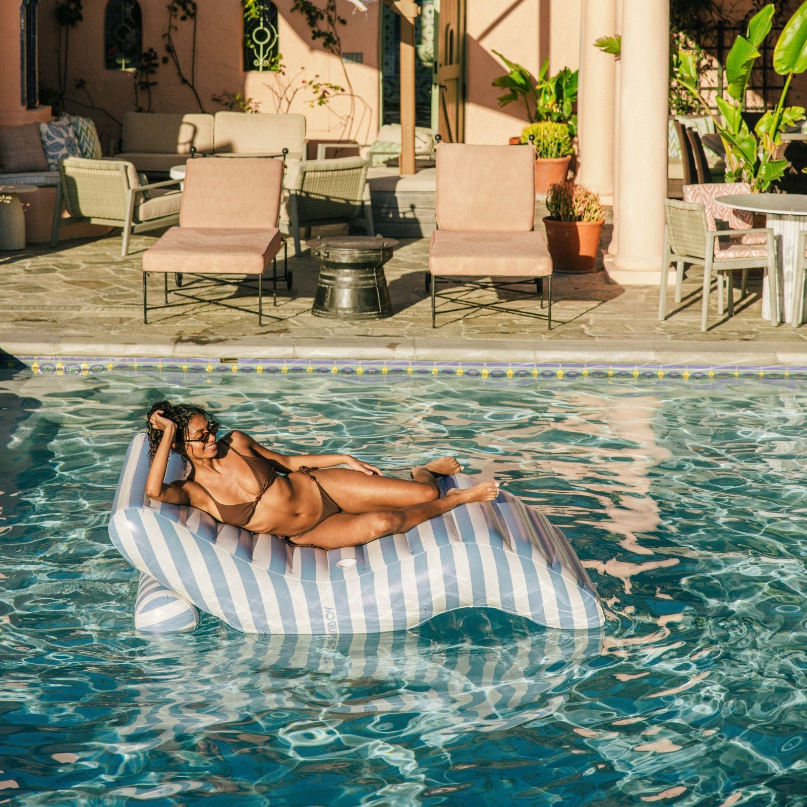 FUNBOY Blue Striped Chaise Lounger Pool Float