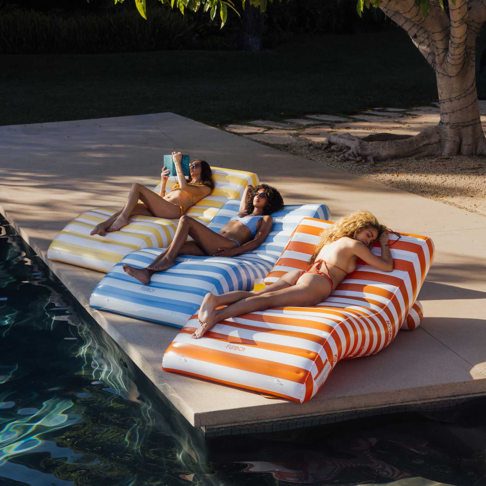 FUNBOY Blue Striped Chaise Lounger Pool Float