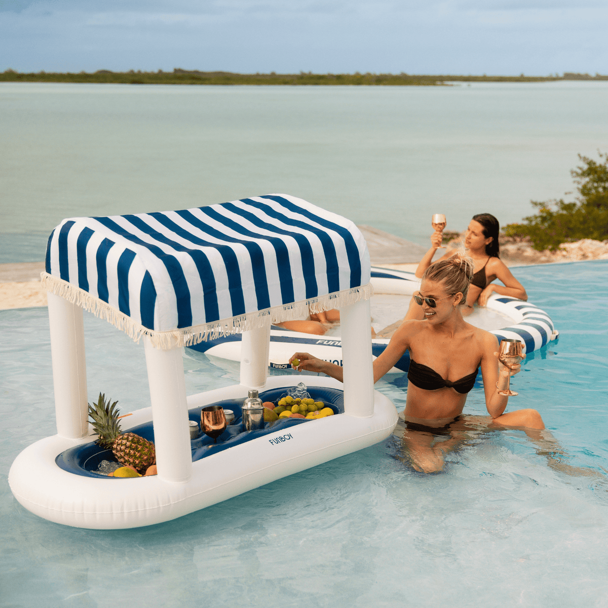 FUNBOY Navy Blue & White Striped Floating Cabana Bar