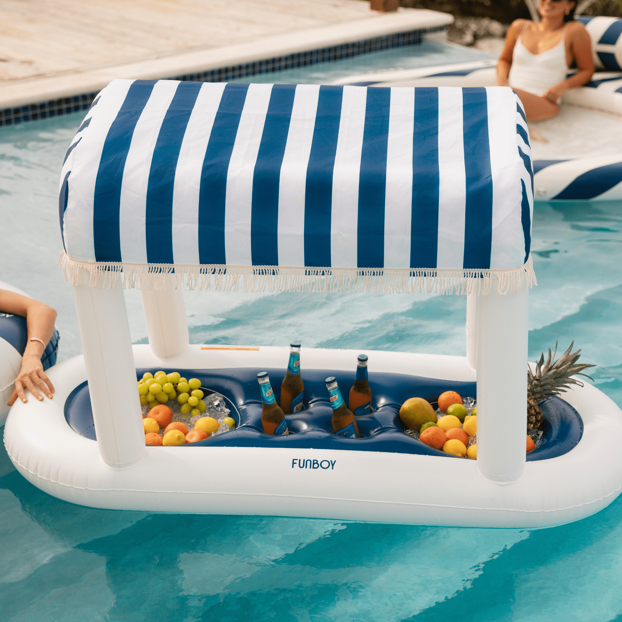 FUNBOY Navy Blue & White Striped Floating Cabana Bar