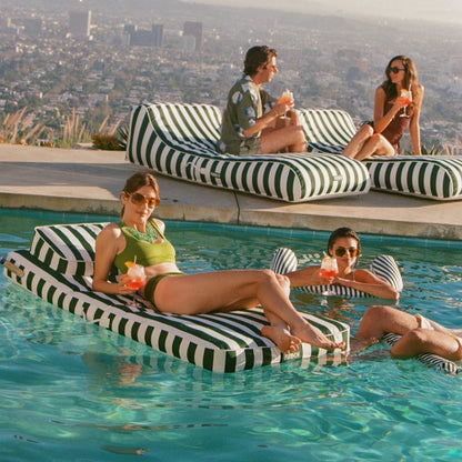 FUNBOY Fabric Classic Mat Lounger Pool Float - Green Cabana Stripe