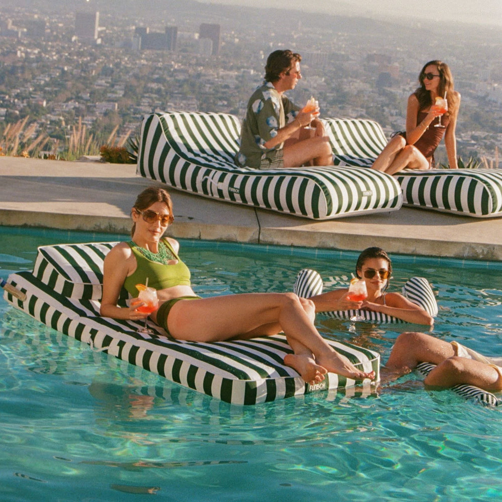 FUNBOY Fabric Classic Mat Lounger Pool Float - Green Cabana Stripe