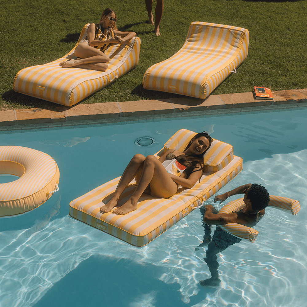 FUNBOY Fabric Classic Mat Lounger Pool Float - Yellow Cabana Stripe