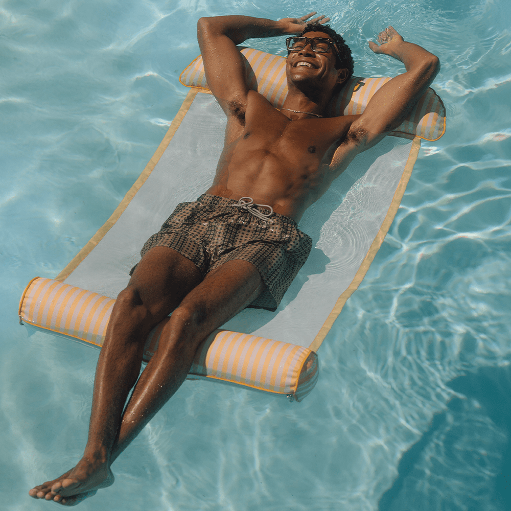 FUNBOY Premium Fabric Pool Hammock -Yellow Cabana Stripe