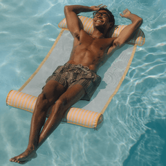 FUNBOY Premium Fabric Pool Hammock -Yellow Cabana Stripe