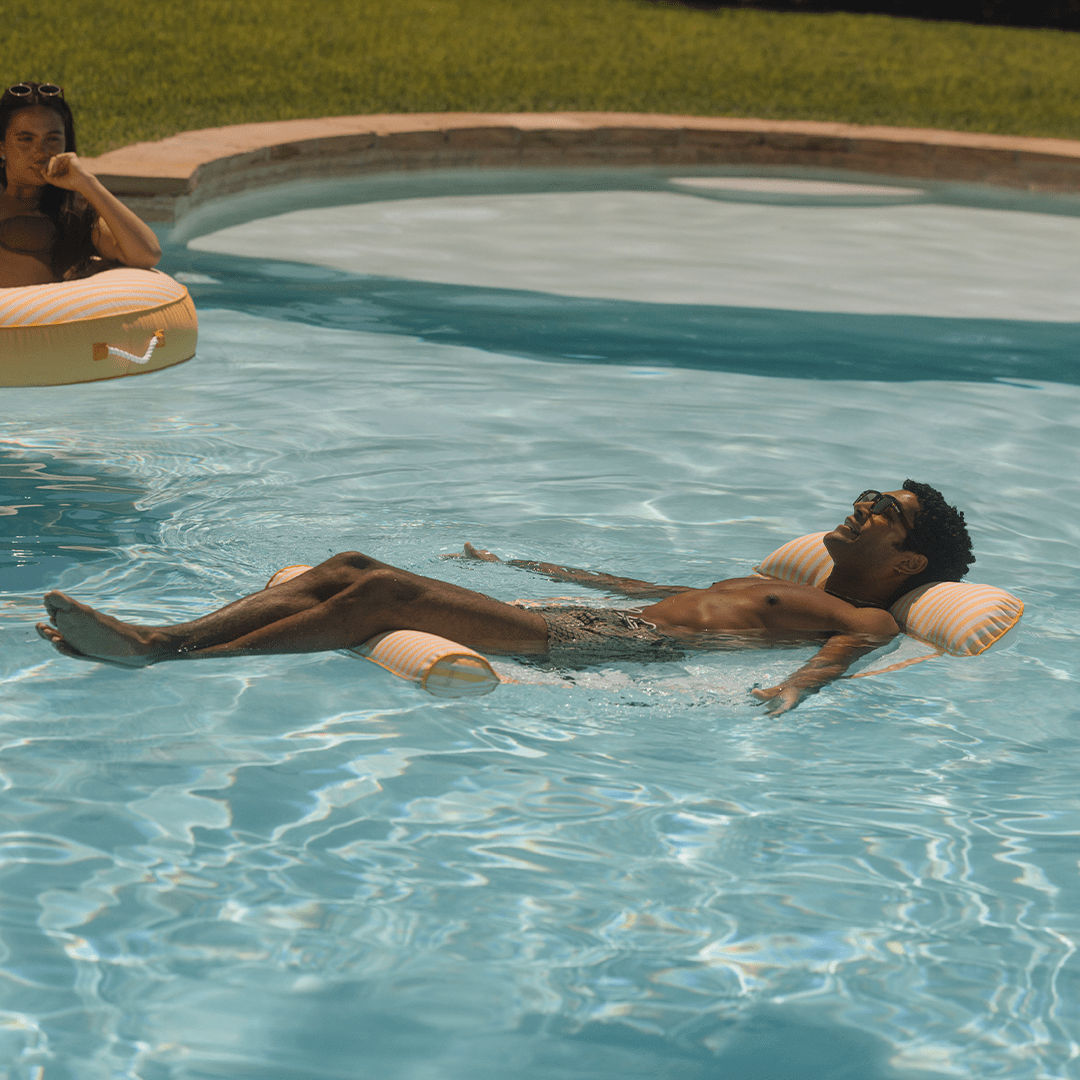 FUNBOY Premium Fabric Pool Hammock -Yellow Cabana Stripe