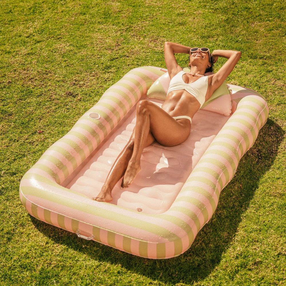 FUNBOY Tanning Pool Lounger: Coral & Blue Stripes