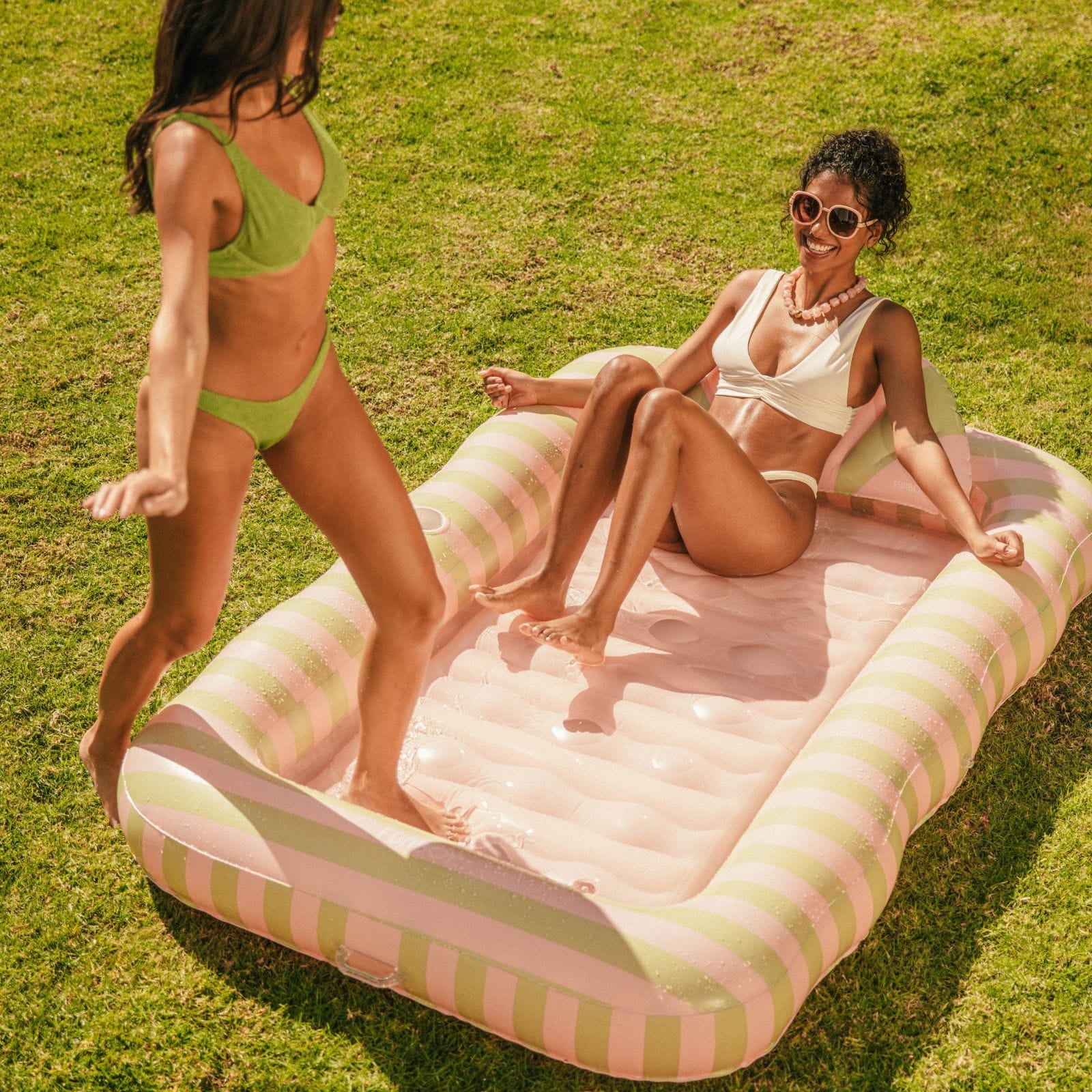 FUNBOY Tanning Pool Lounger: Coral & Blue Stripes