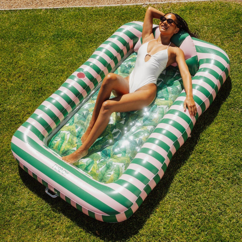 FUNBOY Tanning Pool Lounger: Pink & Green Palm
