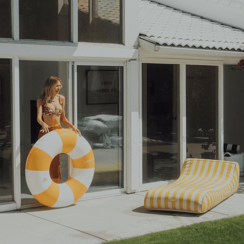 FUNBOY Large Pool Tube Float: Yellow & White Stripes, 48"