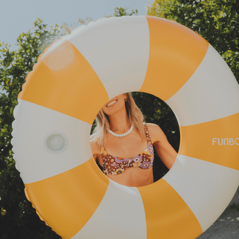 FUNBOY Large Pool Tube Float: Yellow & White Stripes, 48"