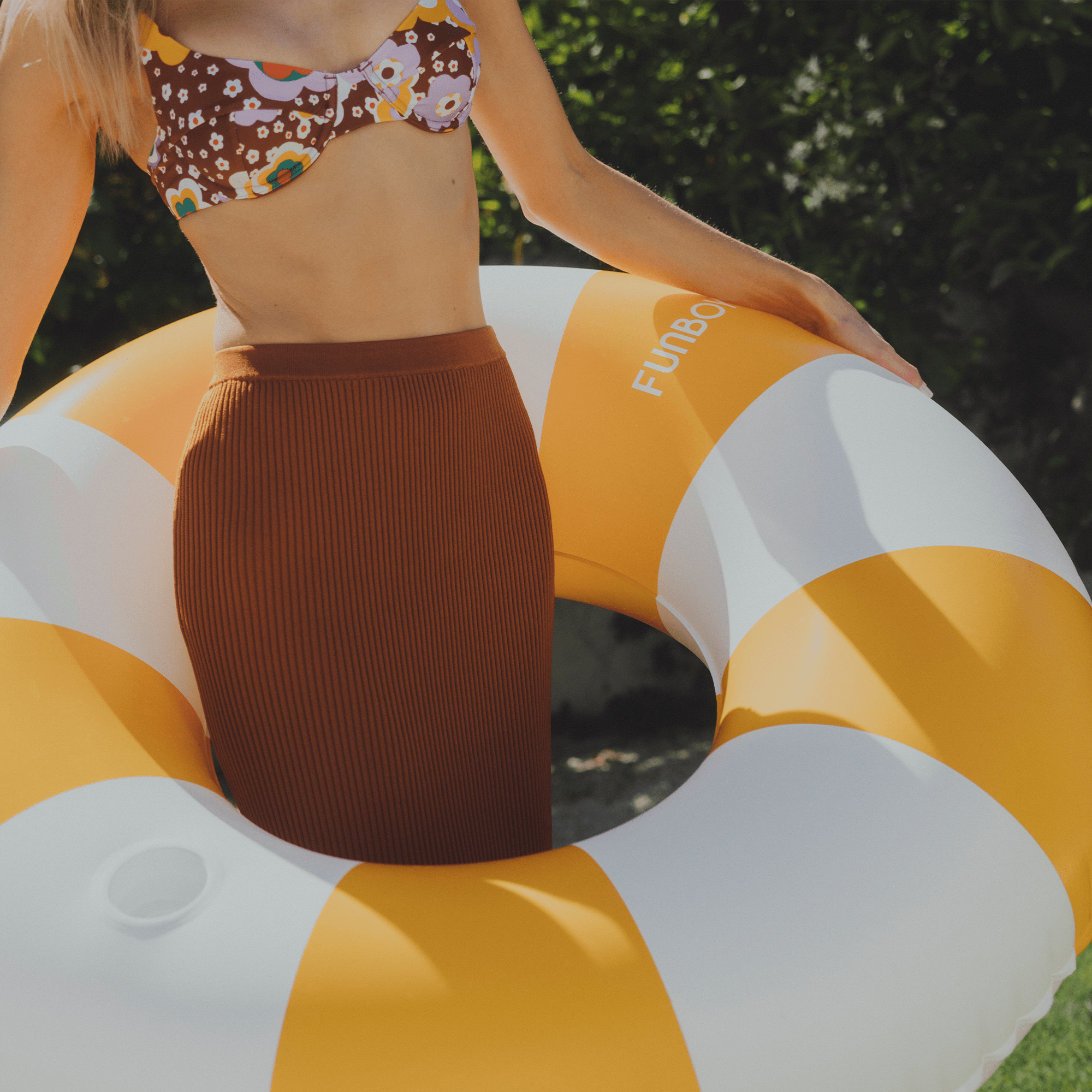 FUNBOY Large Pool Tube Float: Yellow & White Stripes, 48"